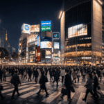 Tokyo Shibuya Crossing di notte, simbolo dei movimenti dei mercati globali e del ruolo dello yen nell’economia mondiale