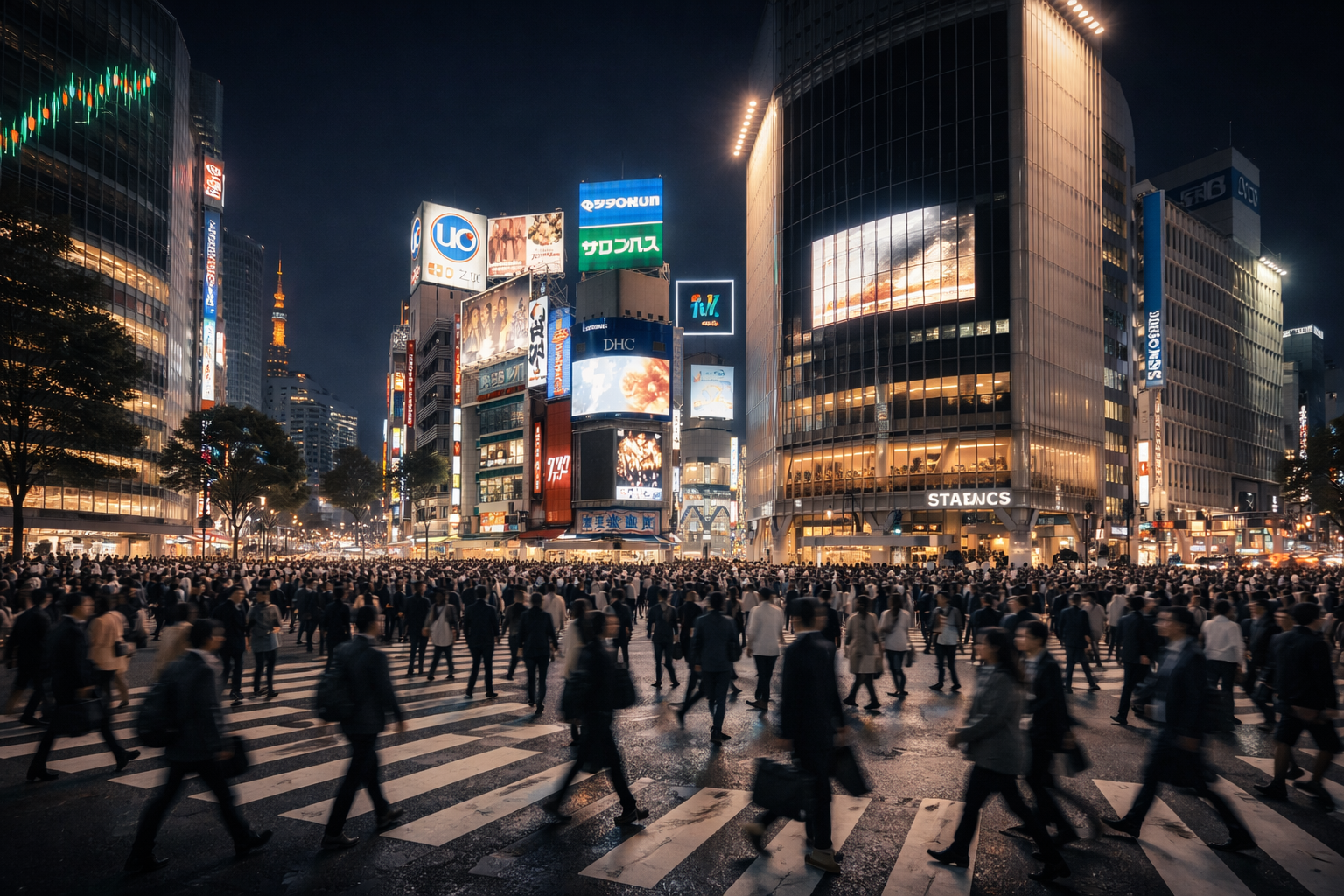 tokyo-shibuya-crossing-yen-mercati-globali.jpg Tokyo Shibuya Crossing di notte, simbolo dei movimenti dei mercati globali e del ruolo dello yen nell’economia mondiale